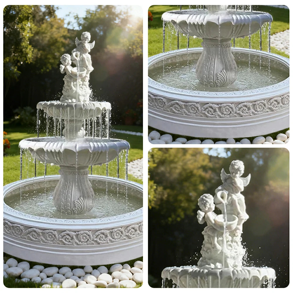 SOLARA Natural Sandstone Outdoor Fountain with 1.7m Fish Pond, Built‑In Pump, Smooth Sandstone Finish, Elegant Water Feature