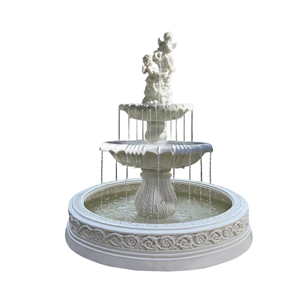 SOLARA Natural Sandstone Outdoor Fountain with 1.7m Fish Pond, Built‑In Pump, Smooth Sandstone Finish, Elegant Water Feature