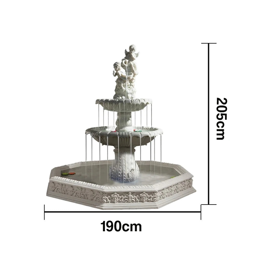 SOLARA Natural Sandstone Outdoor Fountain with 1.9m Fish Pond, Built‑In Pump, Smooth Sandstone Finish, Elegant Water Feature