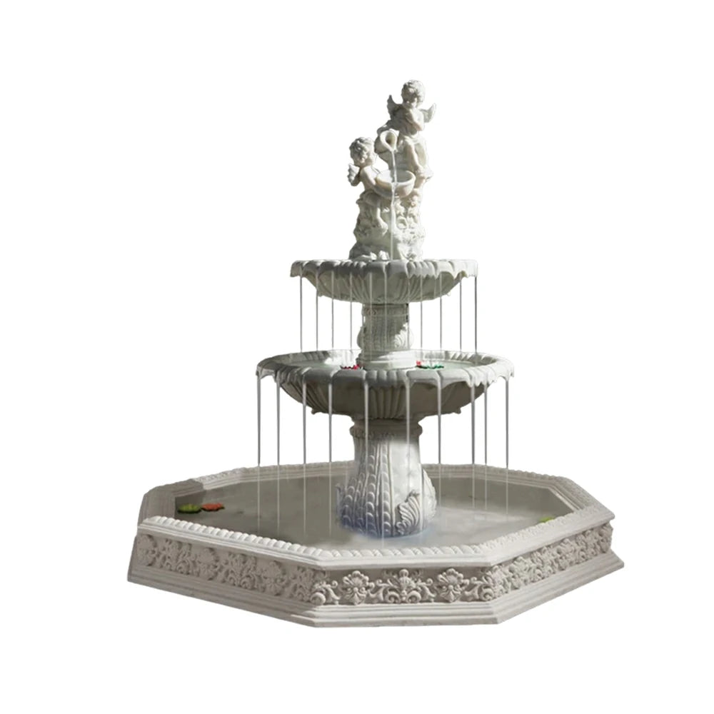 SOLARA Natural Sandstone Outdoor Fountain with 1.9m Fish Pond, Built‑In Pump, Smooth Sandstone Finish, Elegant Water Feature