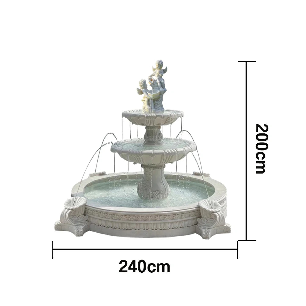 SOLARA Natural Sandstone Outdoor Fountain with 2.4m Fish Pond, Built‑In Pump, Smooth Sandstone Finish, Elegant Water Feature
