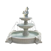 SOLARA Natural Sandstone Outdoor Fountain with 2.4m Fish Pond, Built‑In Pump, Smooth Sandstone Finish, Elegant Water Feature