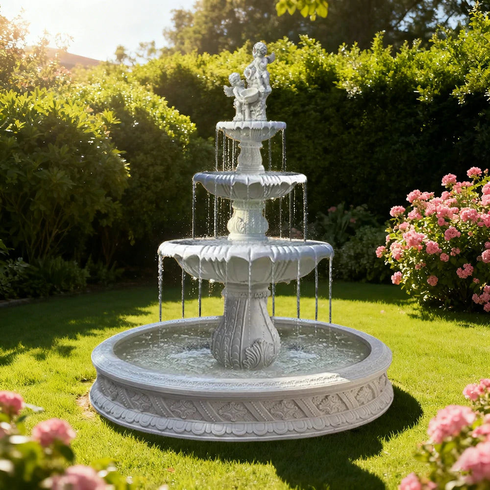 SOLARA Natural Sandstone Outdoor Fountain with 1.5m Fish Pond, Hand‑Polished Texture, Continuous Water Flow, Garden Centrepiece