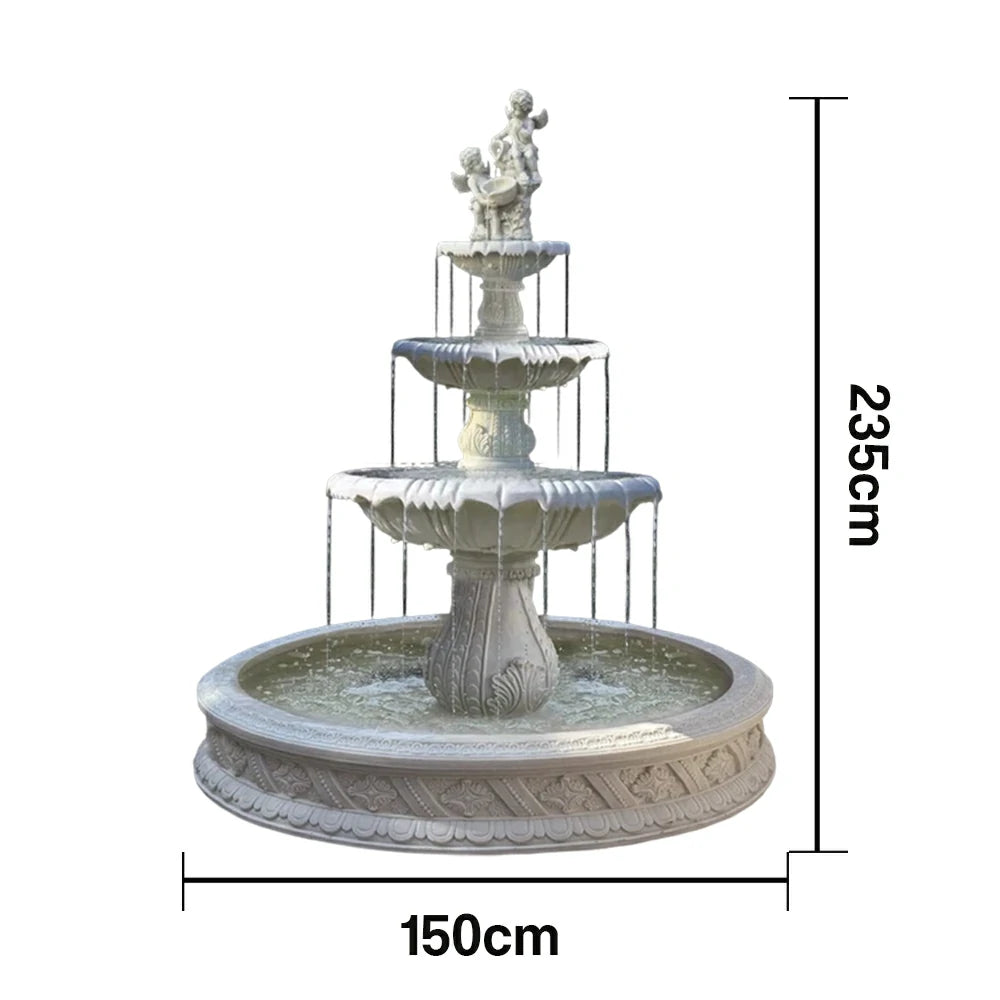 SOLARA Natural Sandstone Outdoor Fountain with 1.5m Fish Pond, Hand‑Polished Texture, Continuous Water Flow, Garden Centrepiece