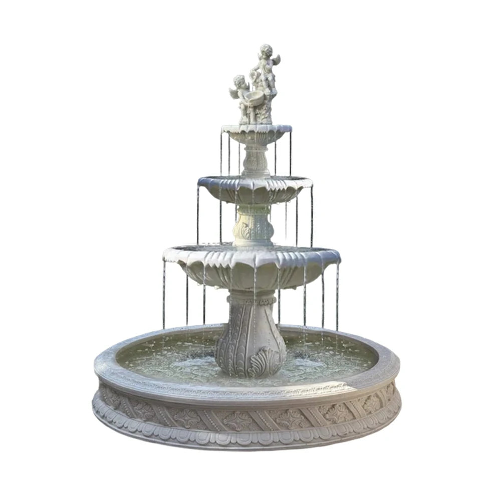 SOLARA Natural Sandstone Outdoor Fountain with 1.5m Fish Pond, Hand‑Polished Texture, Continuous Water Flow, Garden Centrepiece