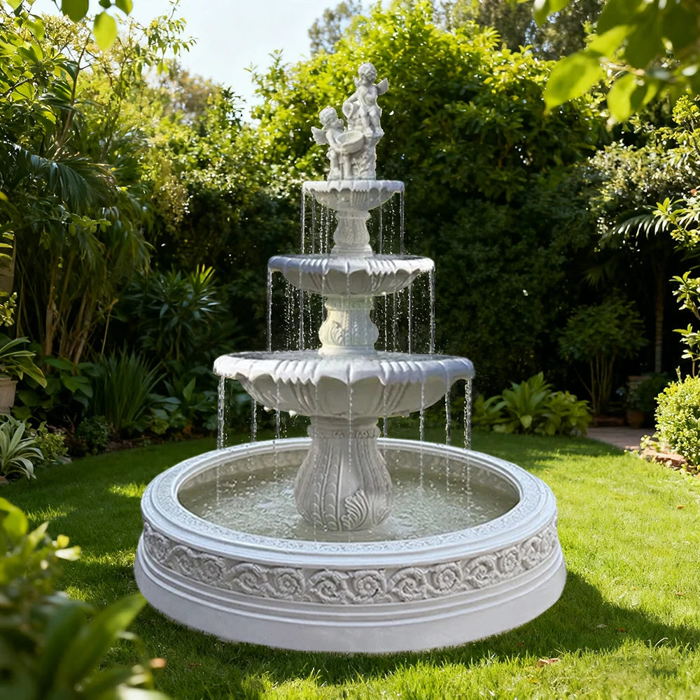 SOLARA Natural Sandstone Outdoor Fountain with 1.7m Fish Pond, Hand‑Polished Texture, Continuous Water Flow, Garden Centrepiece