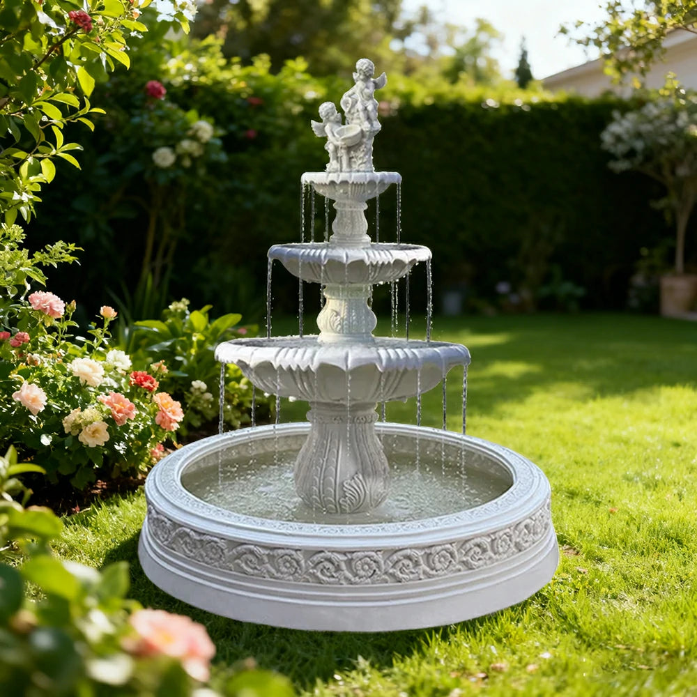 SOLARA Natural Sandstone Outdoor Fountain with 1.7m Fish Pond, Hand‑Polished Texture, Continuous Water Flow, Garden Centrepiece