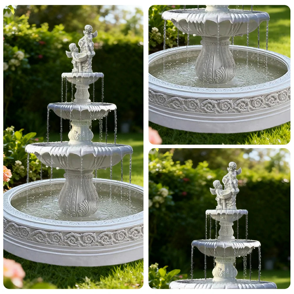 SOLARA Natural Sandstone Outdoor Fountain with 1.7m Fish Pond, Hand‑Polished Texture, Continuous Water Flow, Garden Centrepiece