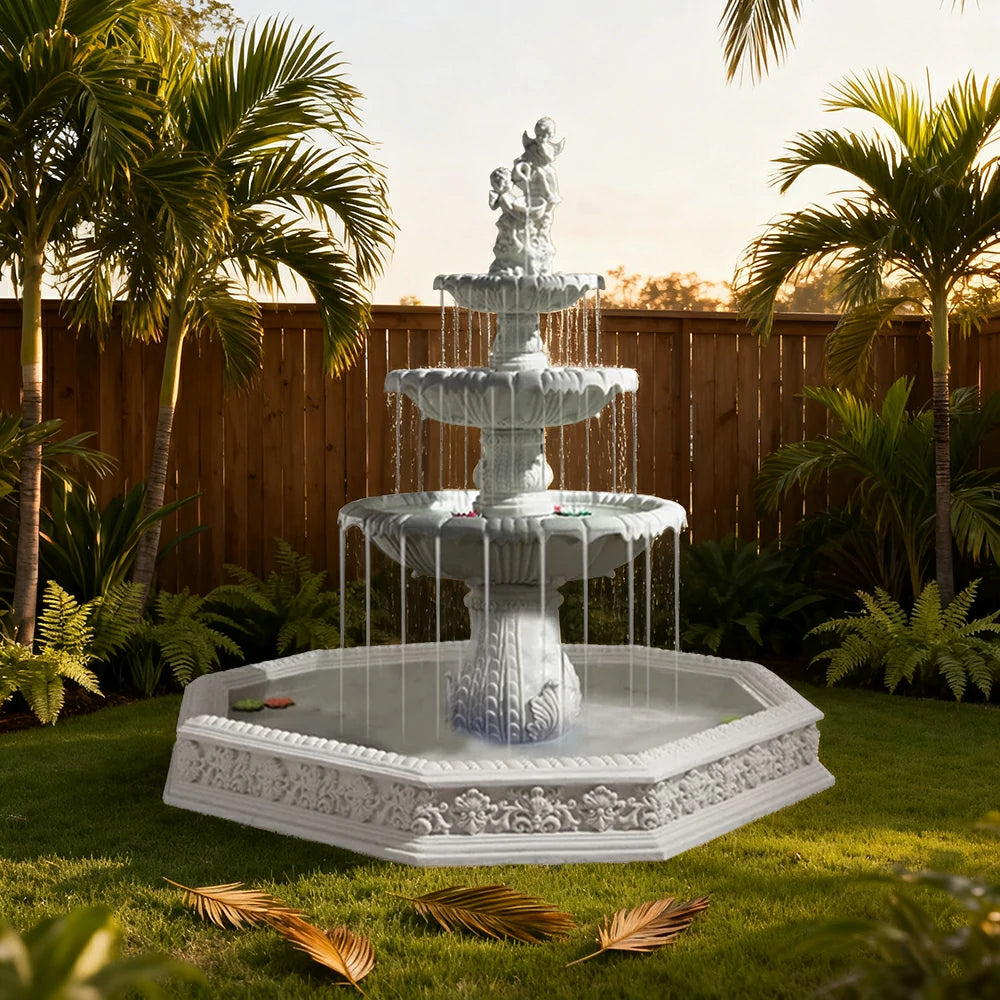 SOLARA Natural Sandstone Outdoor Fountain with 1.9m Fish Pond, Hand‑Polished Texture, Continuous Water Flow, Garden Centrepiece