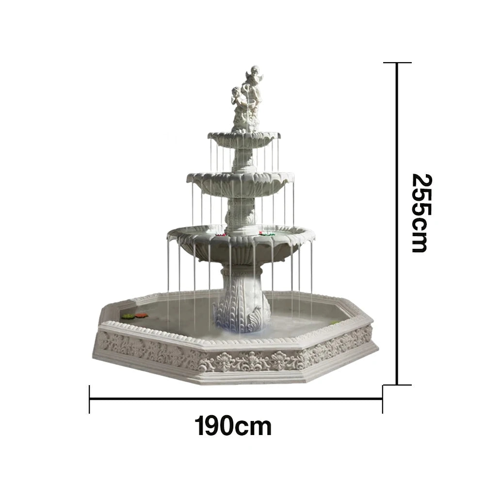 SOLARA Natural Sandstone Outdoor Fountain with 1.9m Fish Pond, Hand‑Polished Texture, Continuous Water Flow, Garden Centrepiece