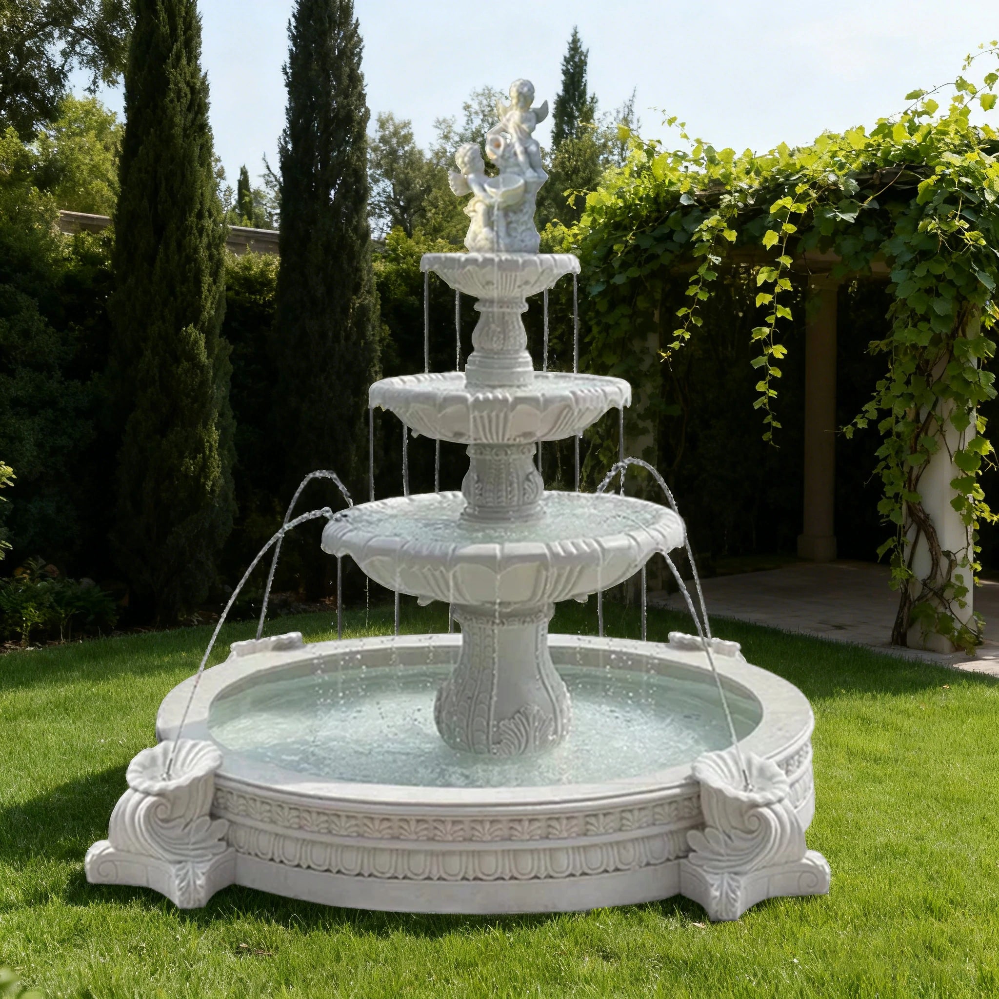 SOLARA Natural Sandstone Outdoor Fountain with 2.4m Fish Pond, Hand‑Polished Texture, Continuous Water Flow, Garden Centrepiece