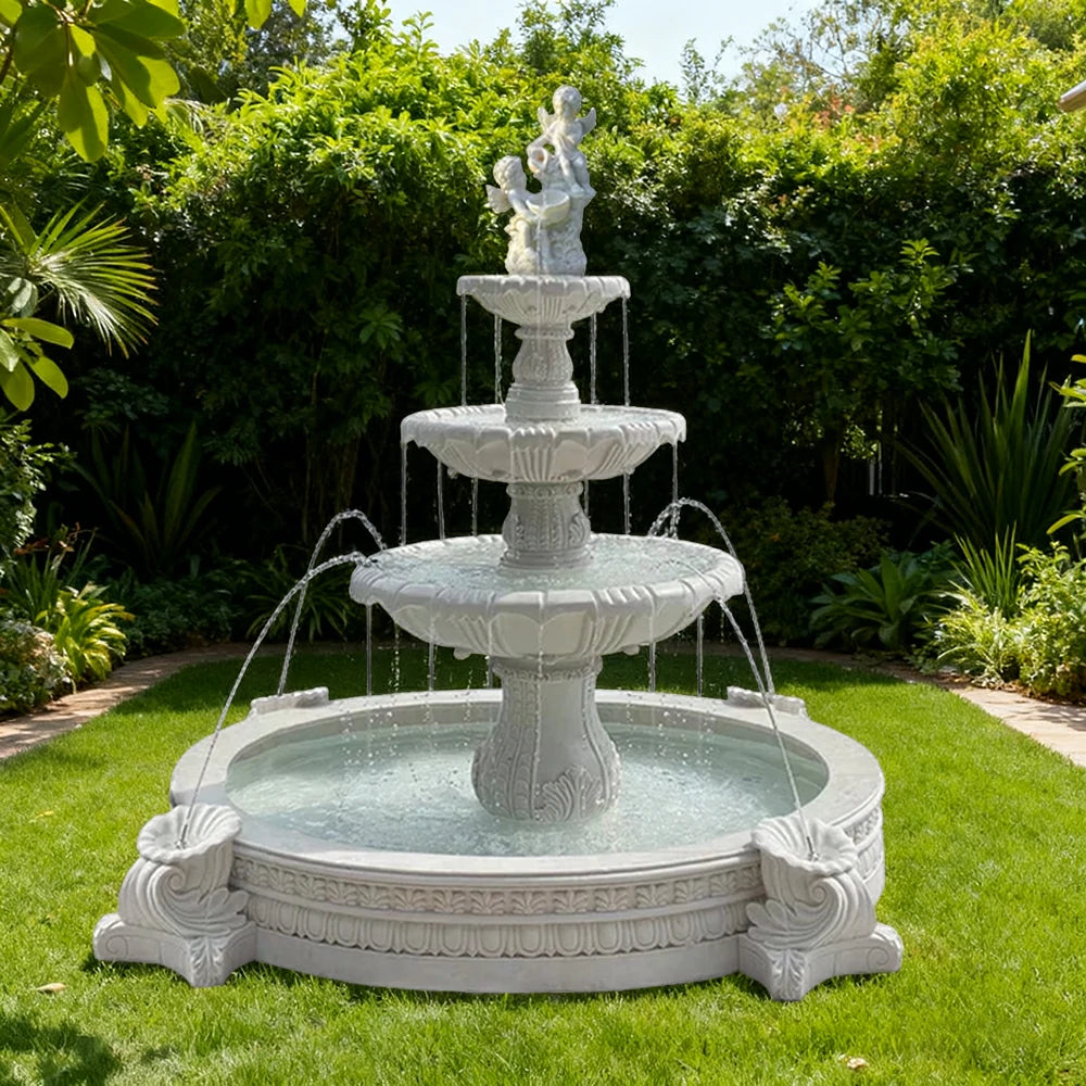 SOLARA Natural Sandstone Outdoor Fountain with 2.4m Fish Pond, Hand‑Polished Texture, Continuous Water Flow, Garden Centrepiece