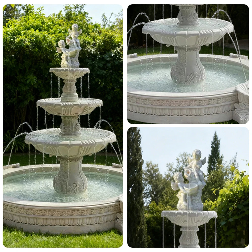 SOLARA Natural Sandstone Outdoor Fountain with 2.4m Fish Pond, Hand‑Polished Texture, Continuous Water Flow, Garden Centrepiece