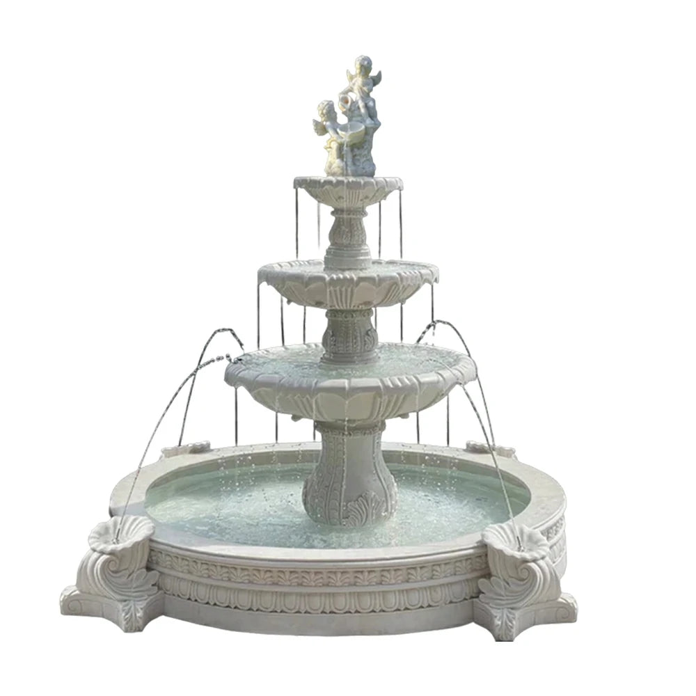 SOLARA Natural Sandstone Outdoor Fountain with 2.4m Fish Pond, Hand‑Polished Texture, Continuous Water Flow, Garden Centrepiece