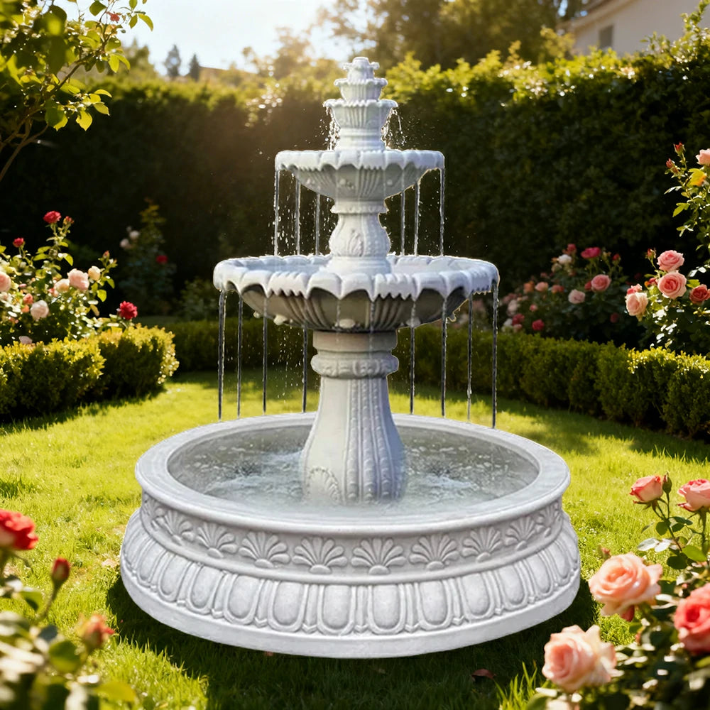 SOLARA Natural Sandstone Outdoor Fountain with 1.2m Fish Pond, Circulation Pump Included, Smooth Polished Stone, Premium Water Feature