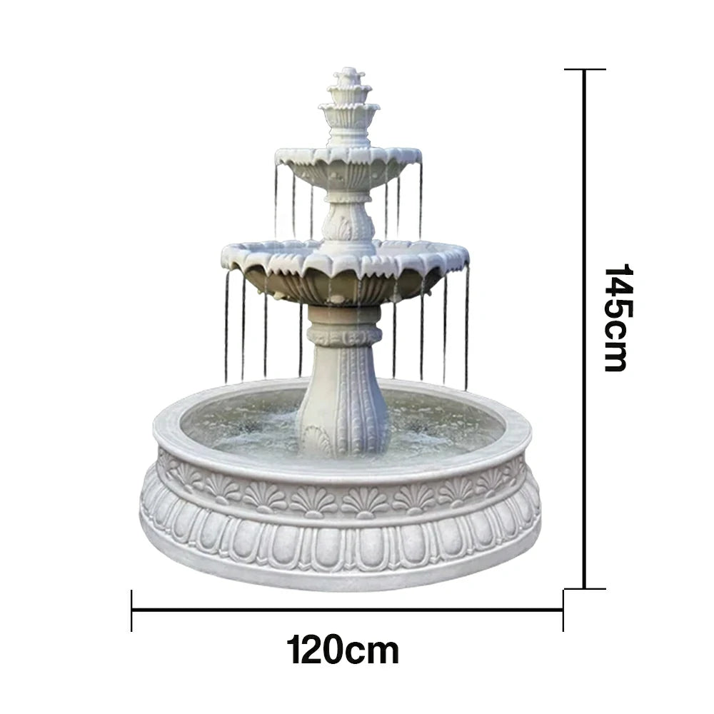 SOLARA Natural Sandstone Outdoor Fountain with 1.2m Fish Pond, Circulation Pump Included, Smooth Polished Stone, Premium Water Feature