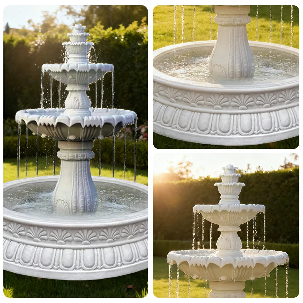 SOLARA Natural Sandstone Outdoor Fountain with 1.2m Fish Pond, Circulation Pump Included, Smooth Polished Stone, Premium Water Feature