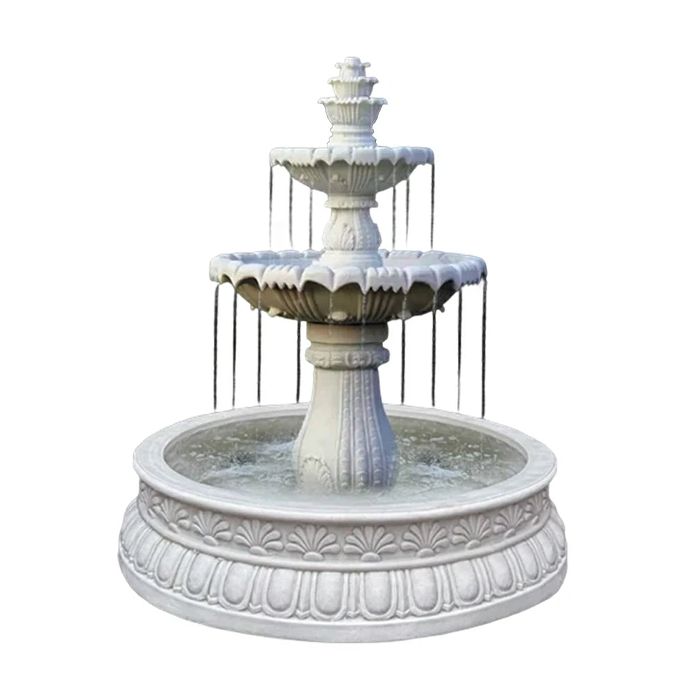 SOLARA Natural Sandstone Outdoor Fountain with 1.2m Fish Pond, Circulation Pump Included, Smooth Polished Stone, Premium Water Feature