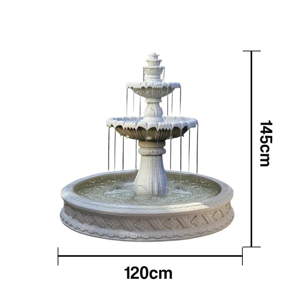 SOLARA Natural Sandstone Outdoor Fountain with 1.5m Fish Pond, Circulation Pump Included, Smooth Polished Stone, Premium Water Feature