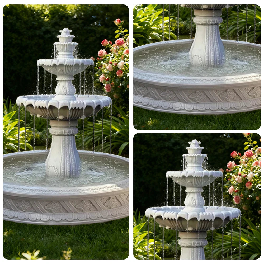 SOLARA Natural Sandstone Outdoor Fountain with 1.5m Fish Pond, Circulation Pump Included, Smooth Polished Stone, Premium Water Feature