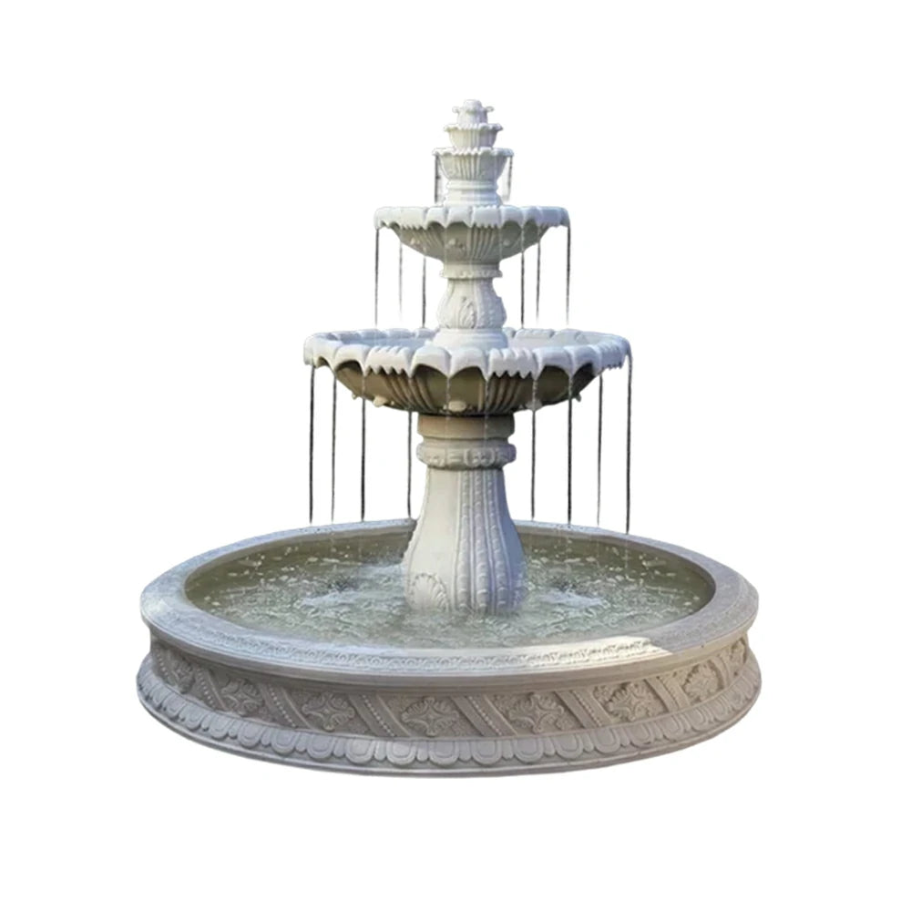 SOLARA Natural Sandstone Outdoor Fountain with 1.5m Fish Pond, Circulation Pump Included, Smooth Polished Stone, Premium Water Feature