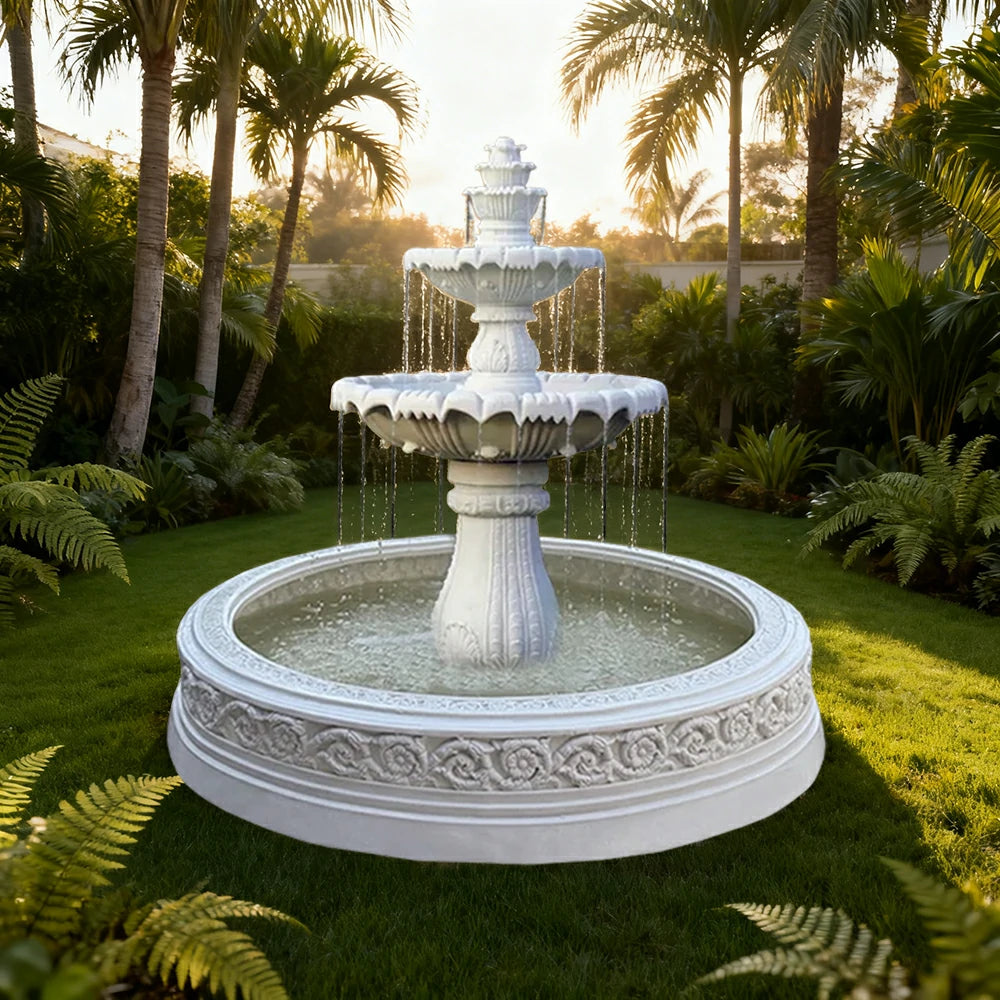 SOLARA Natural Sandstone Outdoor Fountain with 1.7m Fish Pond, Circulation Pump Included, Smooth Polished Stone, Premium Water Feature