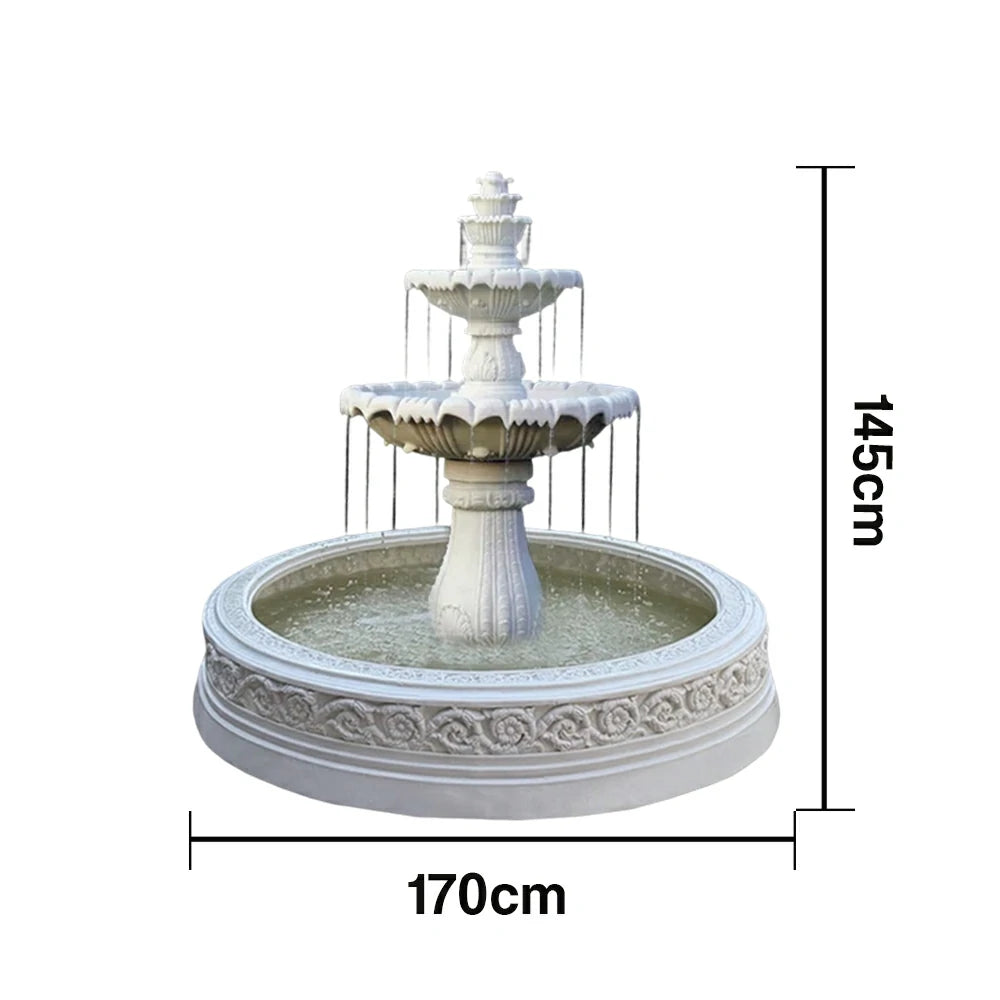 SOLARA Natural Sandstone Outdoor Fountain with 1.7m Fish Pond, Circulation Pump Included, Smooth Polished Stone, Premium Water Feature