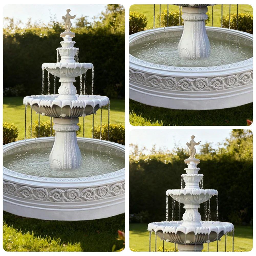 SOLARA Natural Sandstone Outdoor Fountain with 1.7m Fish Pond, Circulation Pump Included, Smooth Polished Stone, Premium Water Feature