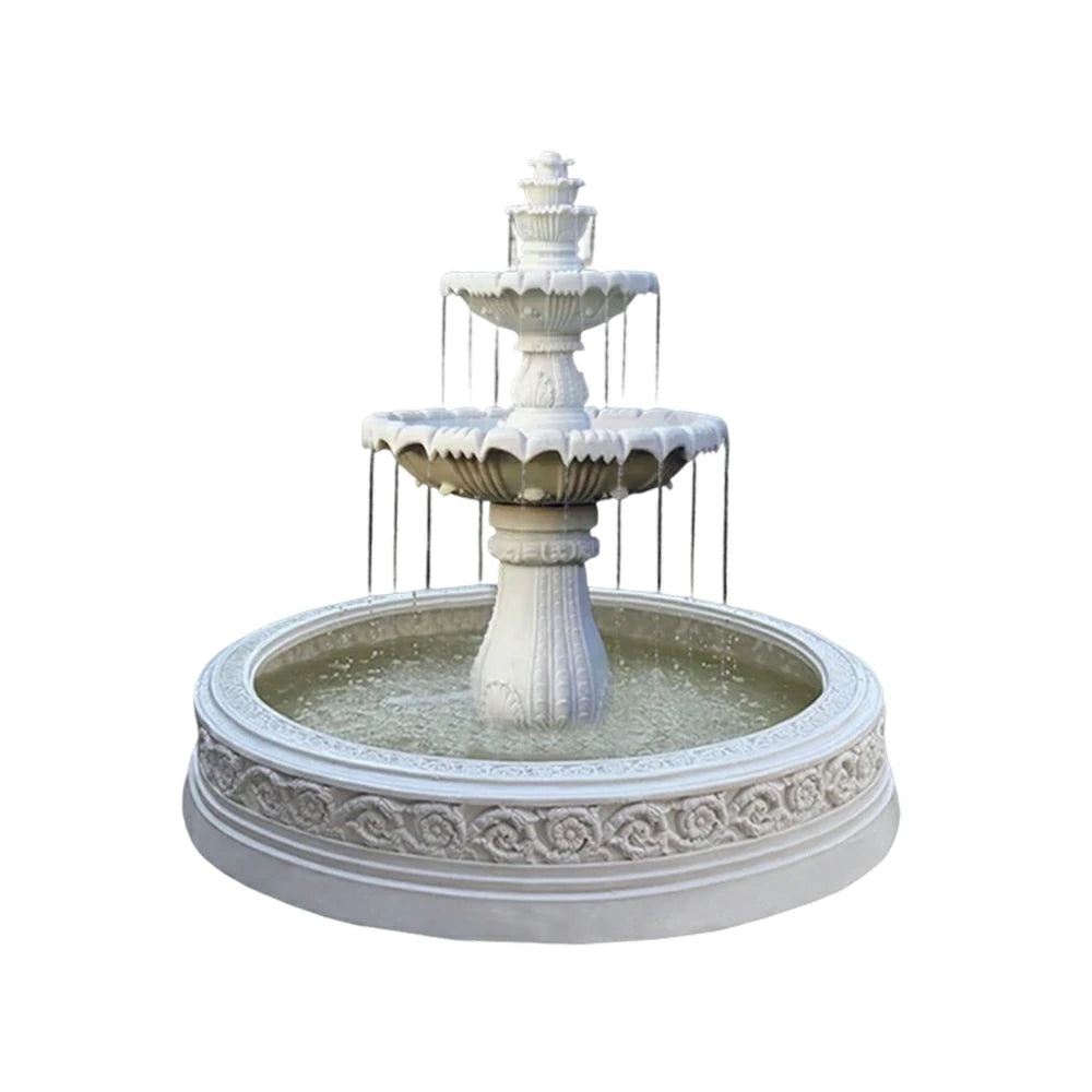 SOLARA Natural Sandstone Outdoor Fountain with 1.7m Fish Pond, Circulation Pump Included, Smooth Polished Stone, Premium Water Feature