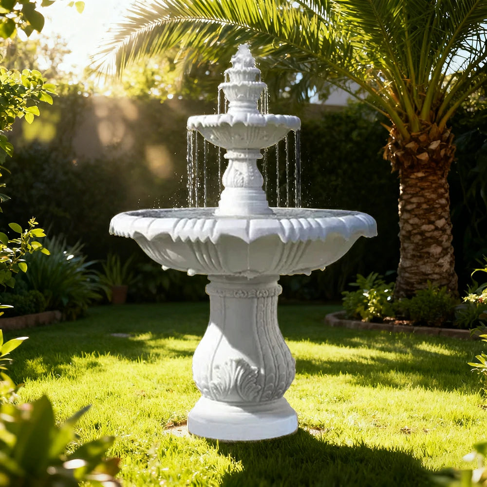 SOLARA Natural Sandstone Outdoor Fountain, Carved Stone Detail, Built‑In Circulation, Outdoor Garden Feature