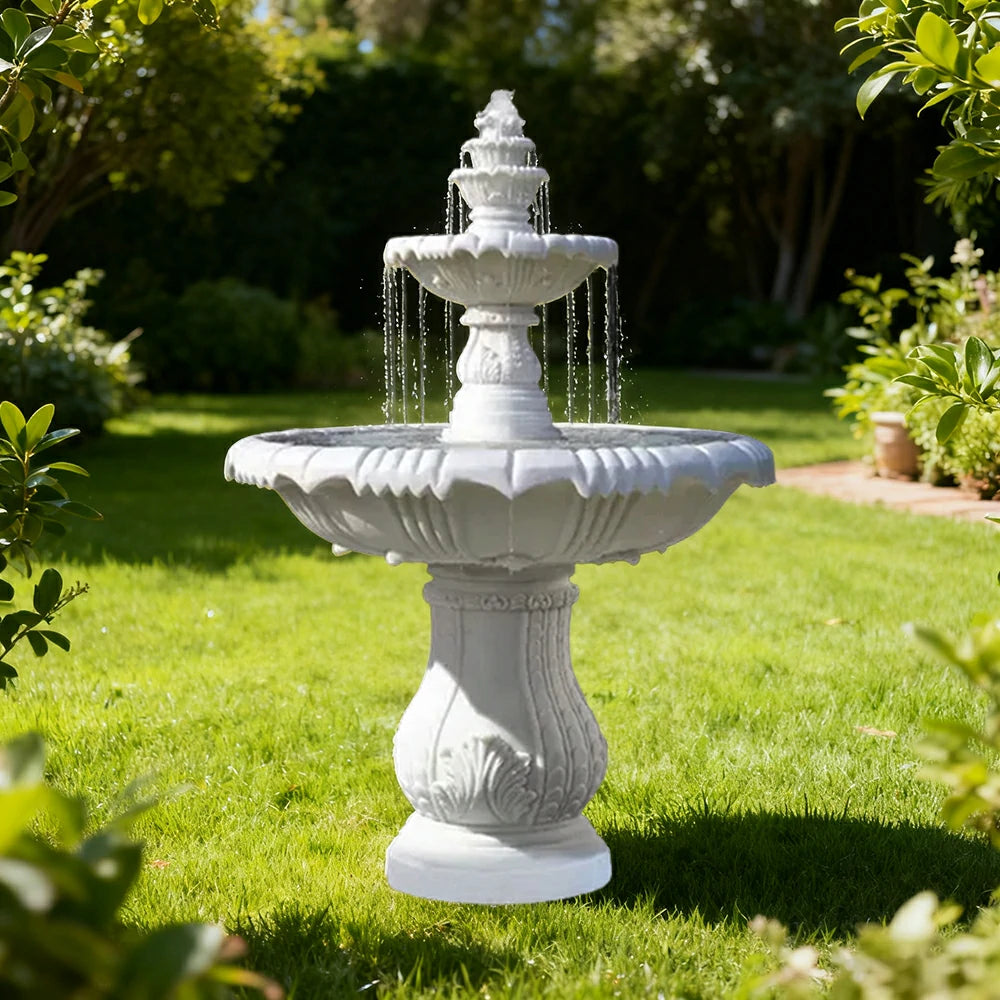 SOLARA Natural Sandstone Outdoor Fountain, Carved Stone Detail, Built‑In Circulation, Outdoor Garden Feature