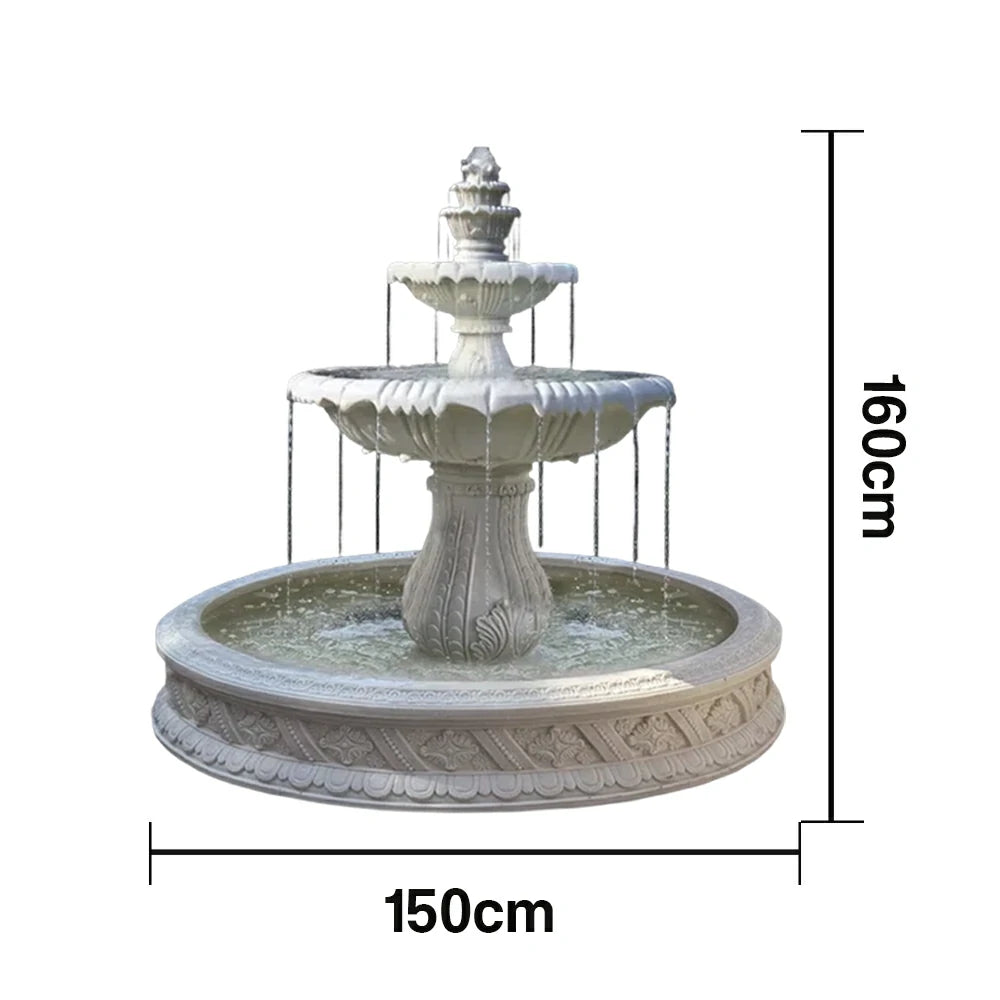 SOLARA Natural Sandstone Outdoor Fountain with 1.5m Fish Pond, Carved Stone Detail, Built‑In Circulation, Outdoor Garden Feature