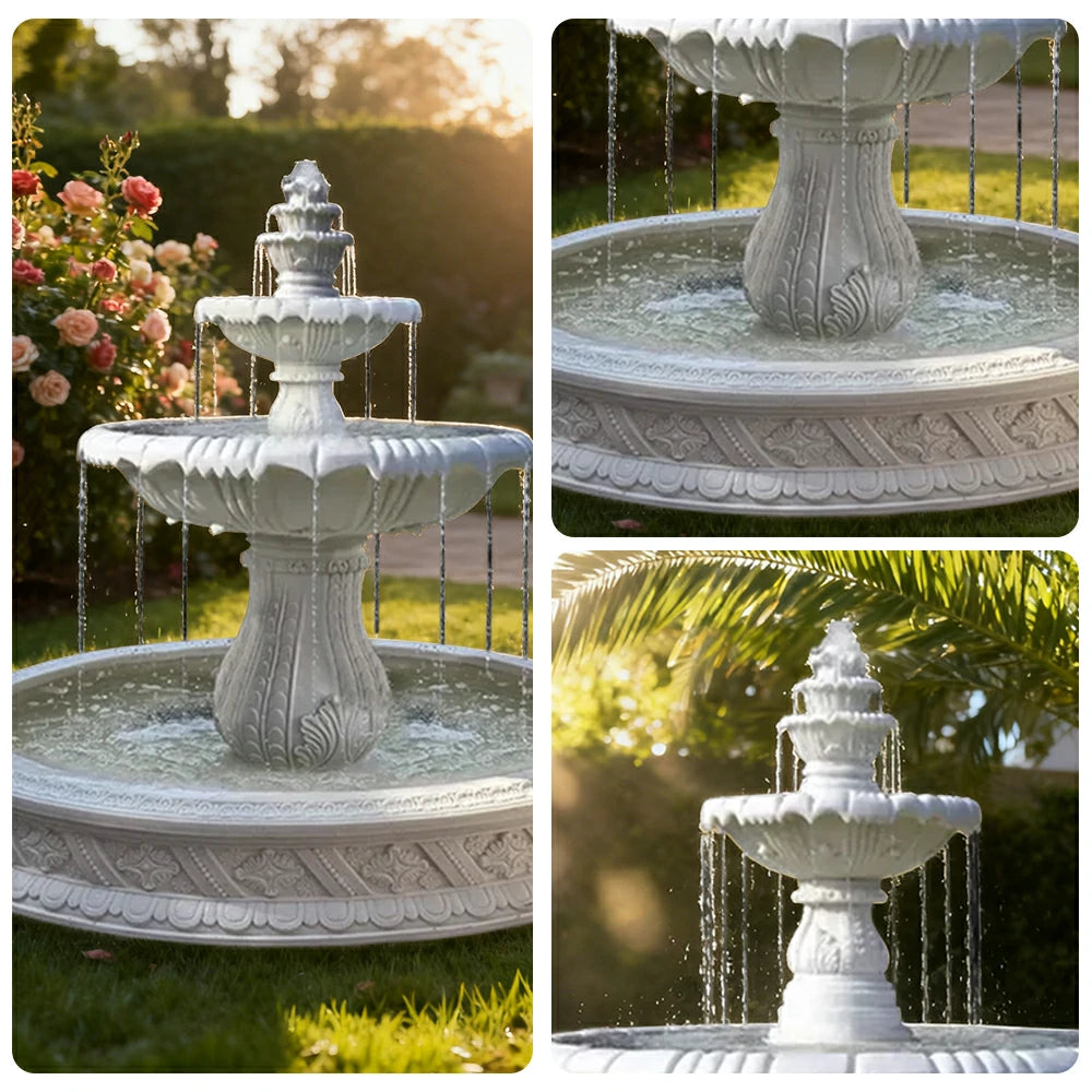 SOLARA Natural Sandstone Outdoor Fountain with 1.5m Fish Pond, Carved Stone Detail, Built‑In Circulation, Outdoor Garden Feature