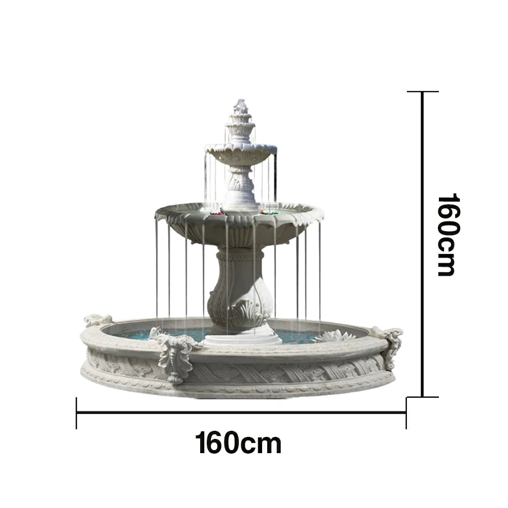 SOLARA Natural Sandstone Outdoor Fountain with 1.6m Fish Pond, Carved Stone Detail, Built‑In Circulation, Outdoor Garden Feature