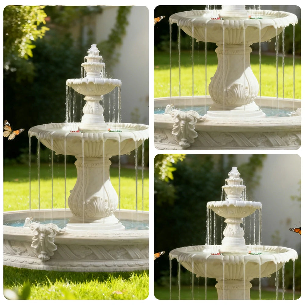 SOLARA Natural Sandstone Outdoor Fountain with 1.6m Fish Pond, Carved Stone Detail, Built‑In Circulation, Outdoor Garden Feature