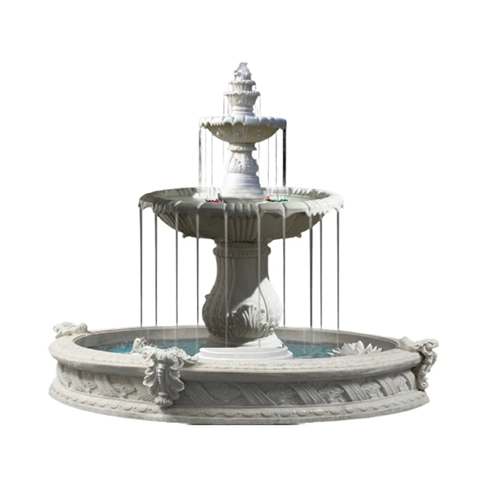 SOLARA Natural Sandstone Outdoor Fountain with 1.6m Fish Pond, Carved Stone Detail, Built‑In Circulation, Outdoor Garden Feature