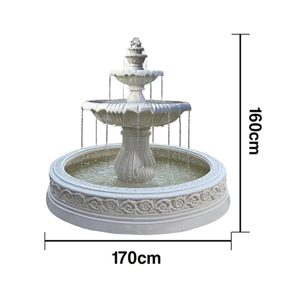 SOLARA Natural Sandstone Outdoor Fountain with 1.7m Fish Pond, Carved Stone Detail, Built‑In Circulation, Outdoor Garden Feature