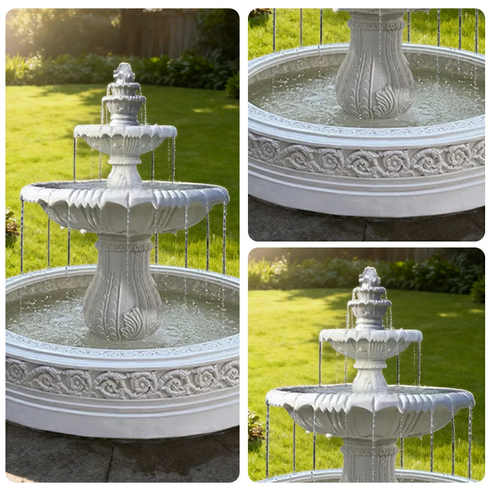 SOLARA Natural Sandstone Outdoor Fountain with 1.7m Fish Pond, Carved Stone Detail, Built‑In Circulation, Outdoor Garden Feature