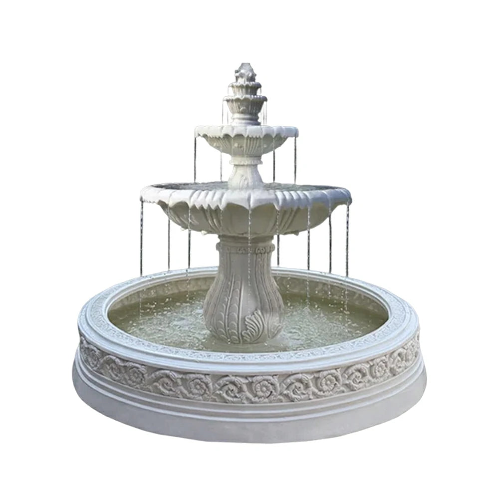 SOLARA Natural Sandstone Outdoor Fountain with 1.7m Fish Pond, Carved Stone Detail, Built‑In Circulation, Outdoor Garden Feature