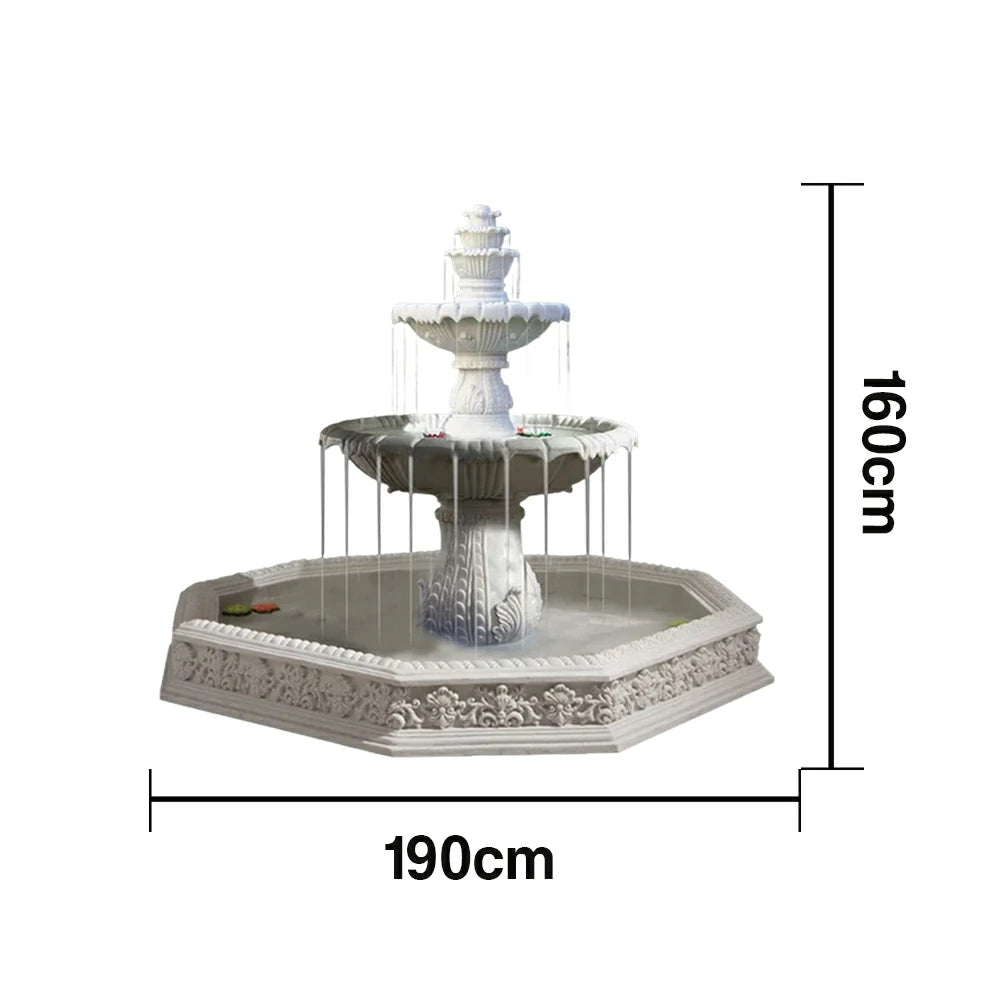 SOLARA Natural Sandstone Outdoor Fountain with 1.9m Fish Pond, Carved Stone Detail, Built‑In Circulation, Outdoor Garden Feature