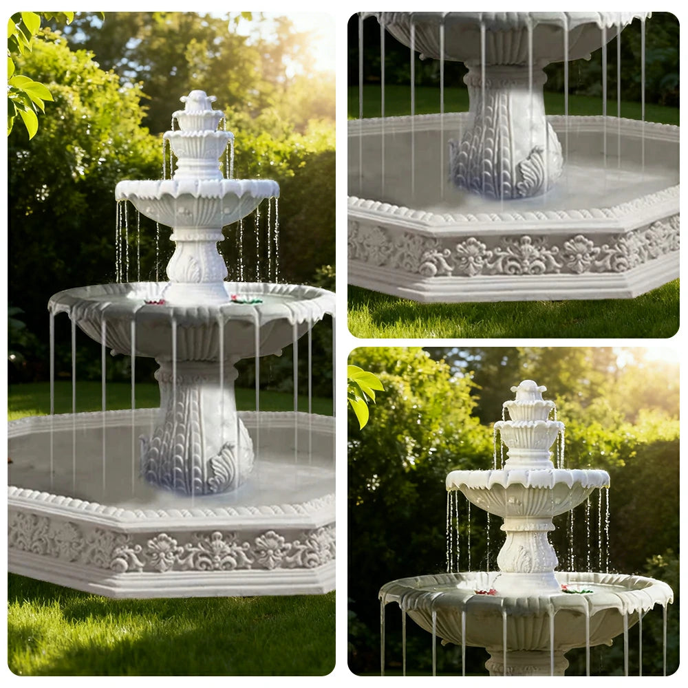 SOLARA Natural Sandstone Outdoor Fountain with 1.9m Fish Pond, Carved Stone Detail, Built‑In Circulation, Outdoor Garden Feature