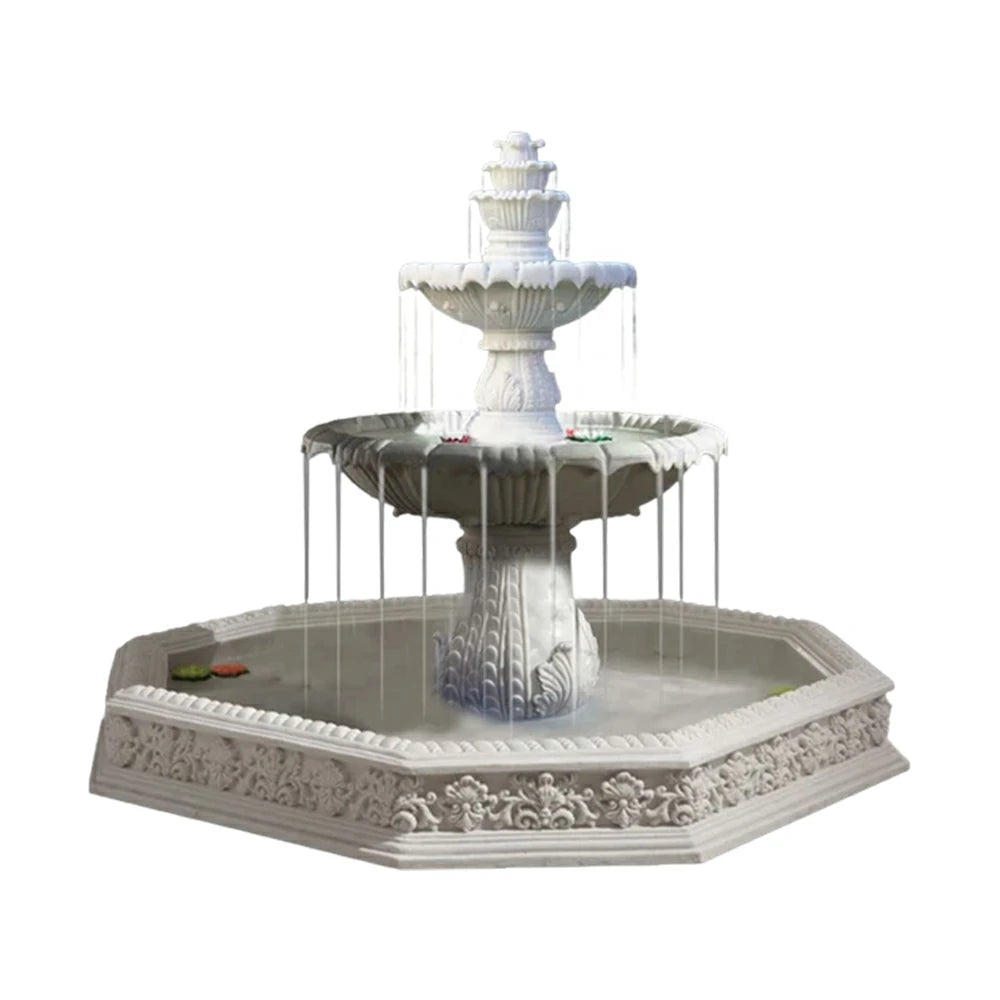 SOLARA Natural Sandstone Outdoor Fountain with 1.9m Fish Pond, Carved Stone Detail, Built‑In Circulation, Outdoor Garden Feature