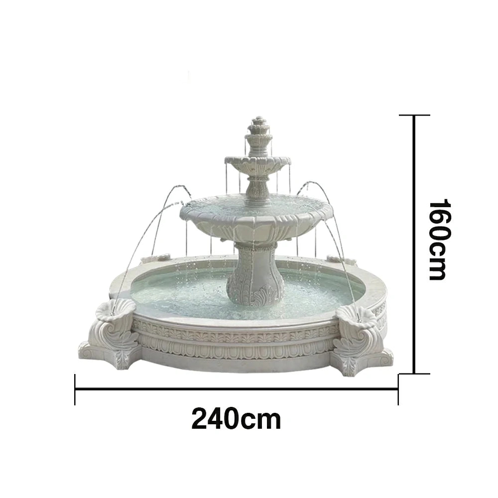 SOLARA Natural Sandstone Outdoor Fountain with 2.4m Fish Pond, Carved Stone Detail, Built‑In Circulation, Outdoor Garden Feature