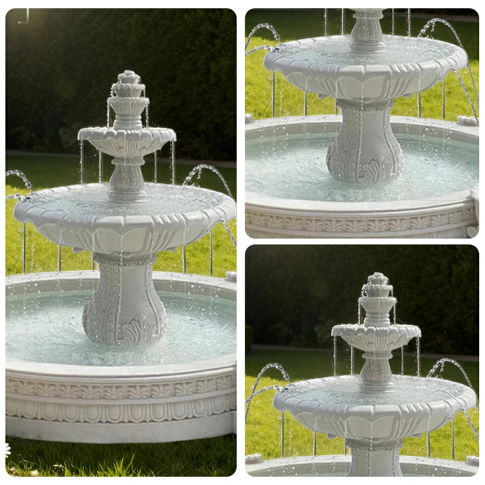 SOLARA Natural Sandstone Outdoor Fountain with 2.4m Fish Pond, Carved Stone Detail, Built‑In Circulation, Outdoor Garden Feature