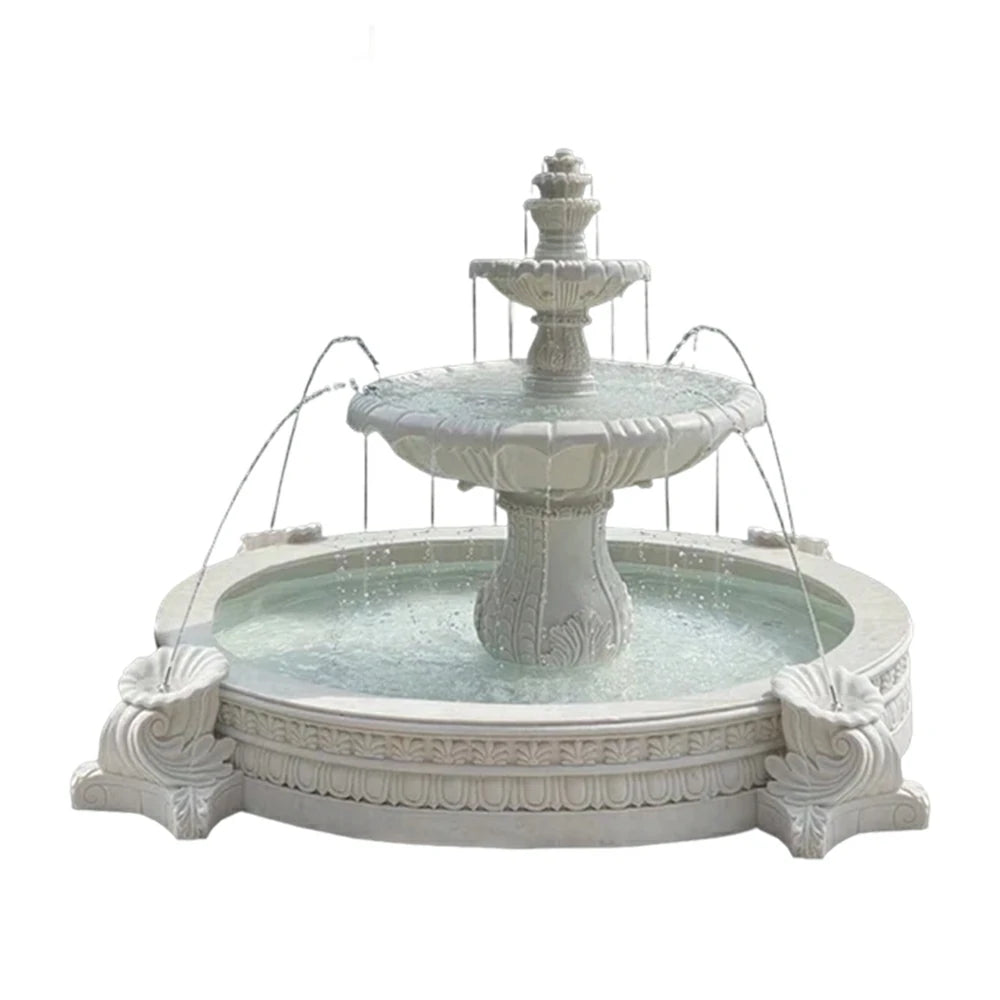 SOLARA Natural Sandstone Outdoor Fountain with 2.4m Fish Pond, Carved Stone Detail, Built‑In Circulation, Outdoor Garden Feature