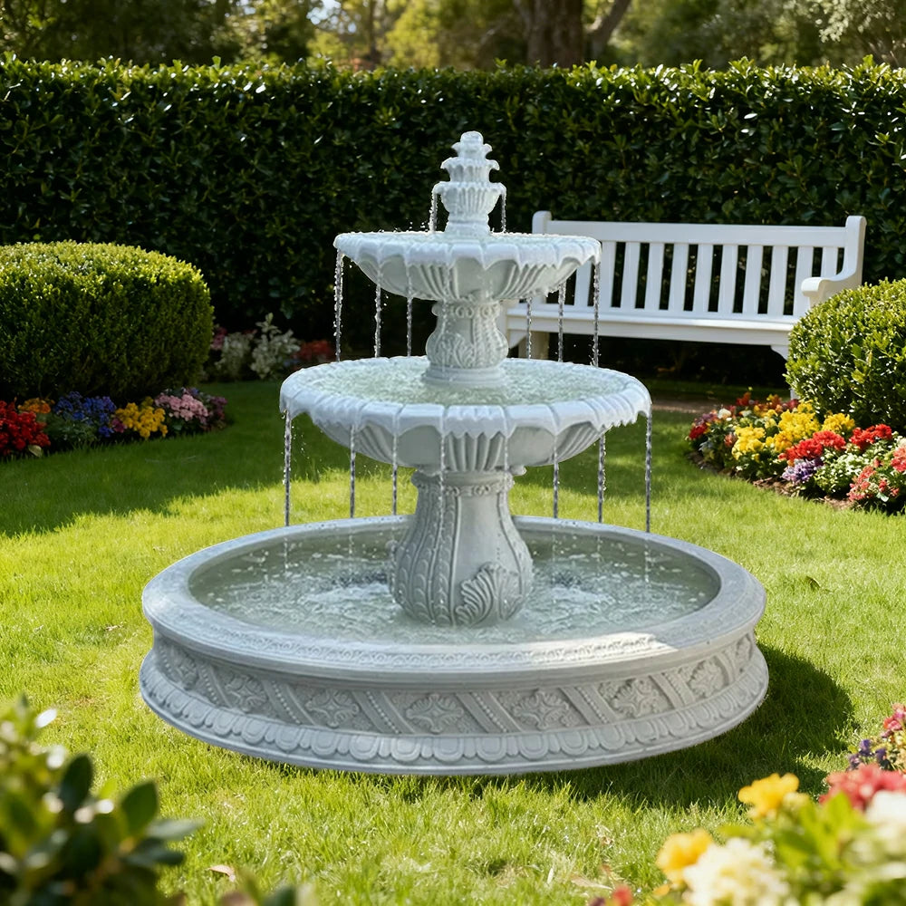 SOLARA Natural Sandstone Outdoor Fountain with 1.5m Fish Pond, Natural Sandstone Texture, Hand‑Polished Finish, Peaceful Water Feature