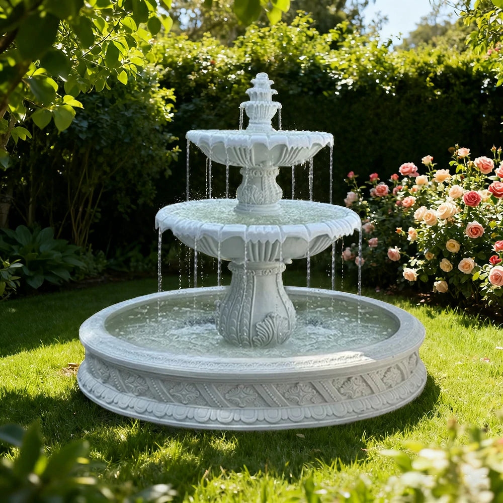 SOLARA Natural Sandstone Outdoor Fountain with 1.5m Fish Pond, Natural Sandstone Texture, Hand‑Polished Finish, Peaceful Water Feature