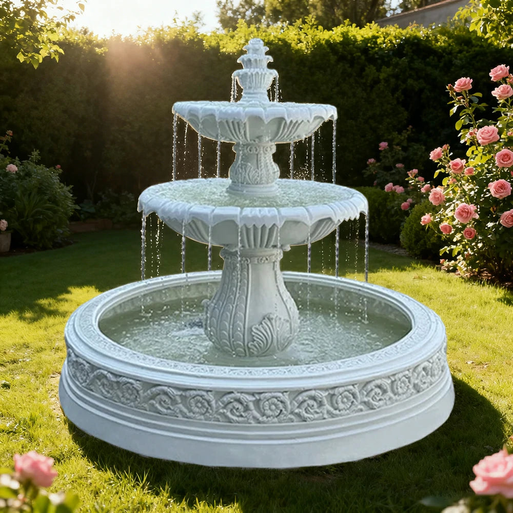 SOLARA Natural Sandstone Outdoor Fountain with 1.7m Fish Pond, Natural Sandstone Texture, Hand‑Polished Finish, Peaceful Water Feature