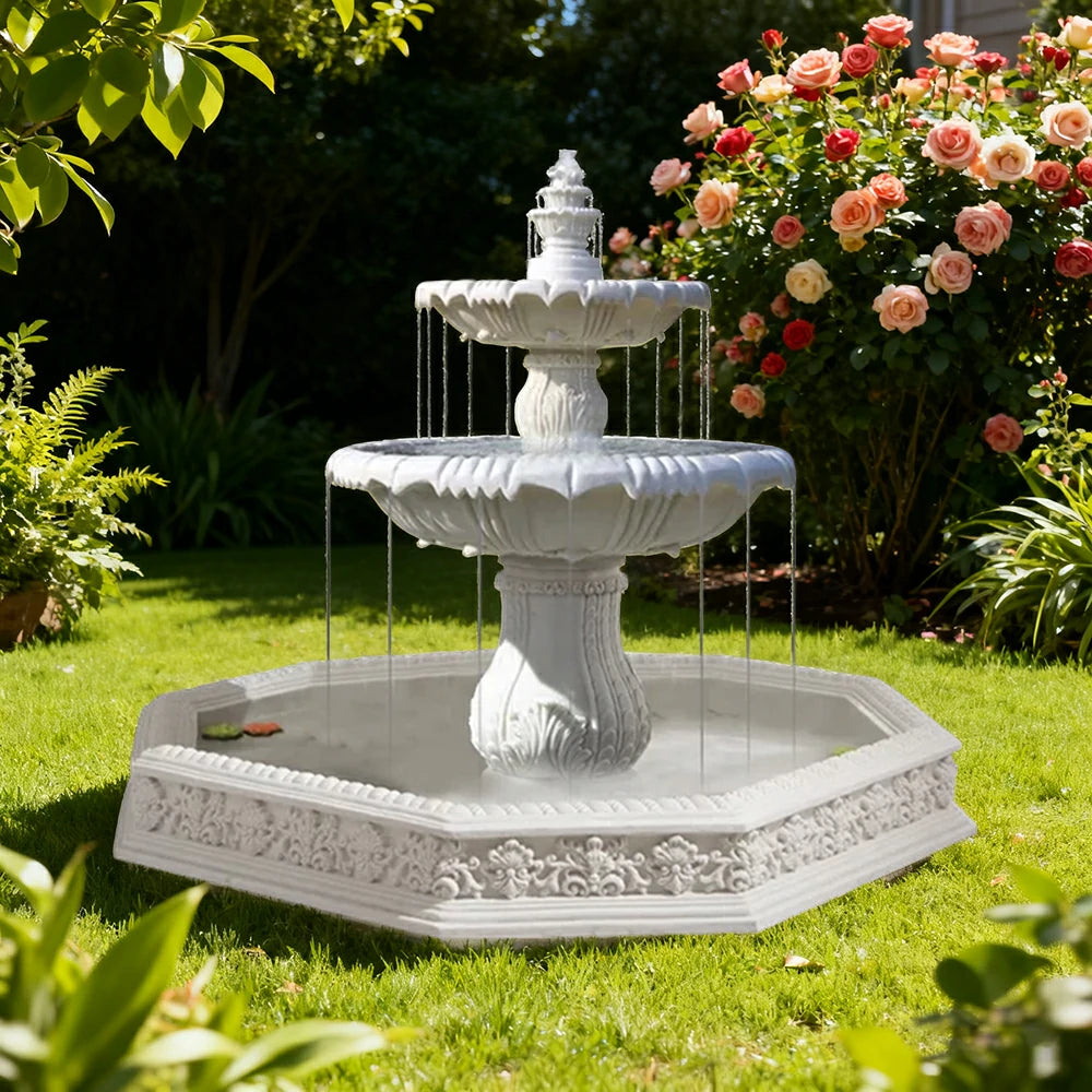 SOLARA Natural Sandstone Outdoor Fountain with 1.9m Fish Pond, Natural Sandstone Texture, Hand‑Polished Finish, Peaceful Water Feature