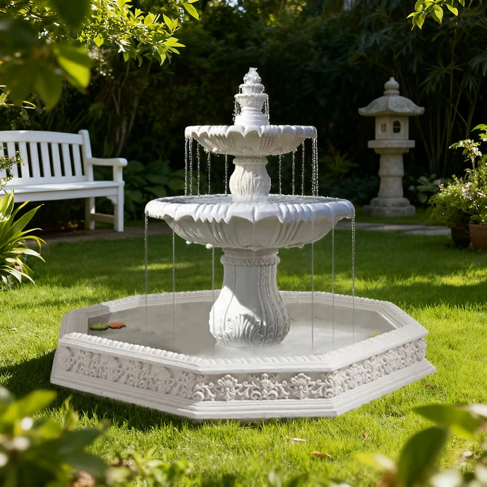 SOLARA Natural Sandstone Outdoor Fountain with 1.9m Fish Pond, Natural Sandstone Texture, Hand‑Polished Finish, Peaceful Water Feature